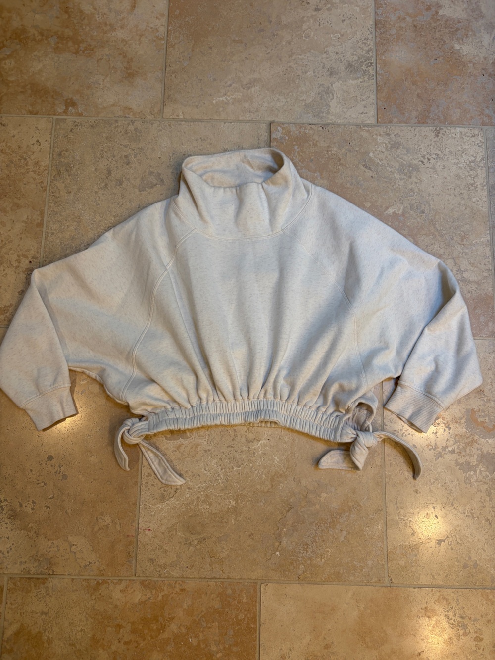 Daily Practice by Anthropologie Oatmeal Funnel Neck Side Tie Sweatshirt